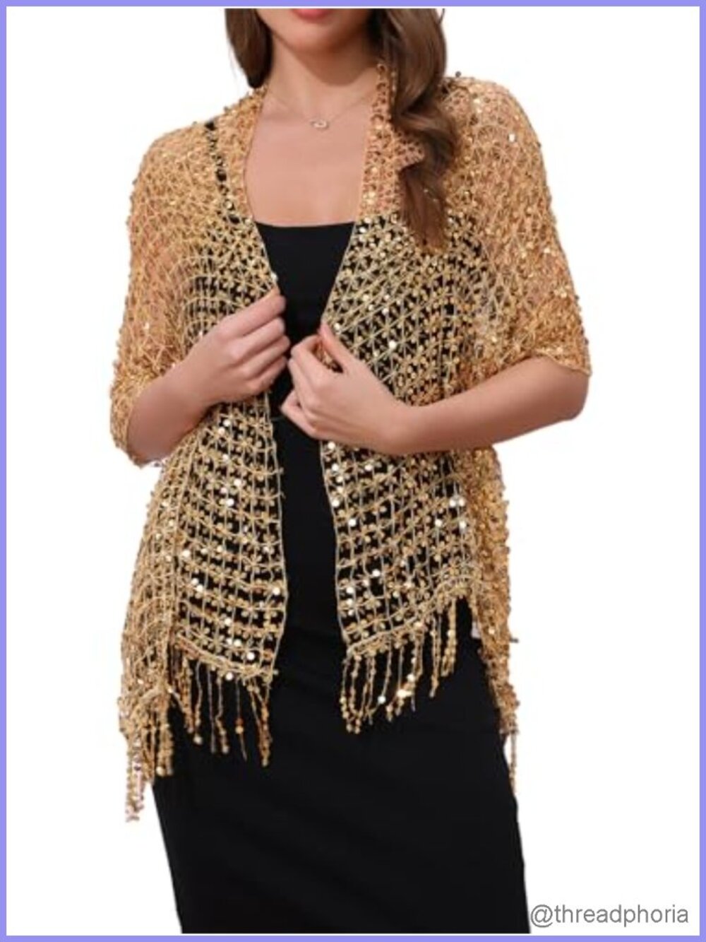 Women Sequin Fringed Shawl Wrap Evening Party Wedding Bolero